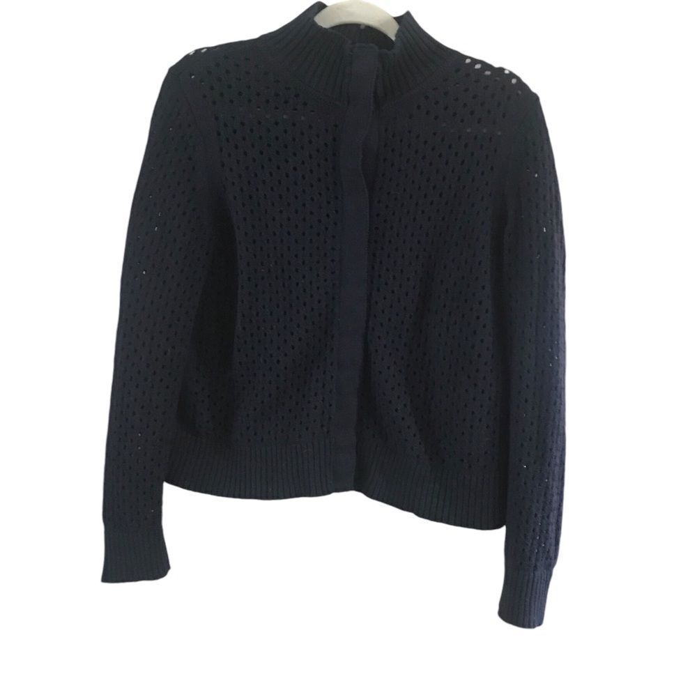 Talbots Blue Crochet Button Up Cardigan Medium - image 2